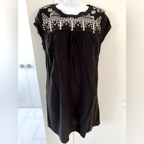 George/ Black boho dress/ Midi/  White embroidery/ Size US L - Picture 3 of 12